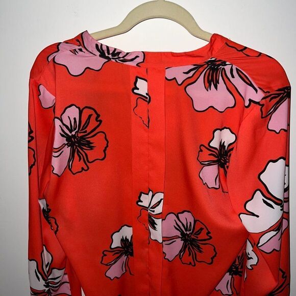 Vince Camuto V-Neck Ladies Orange Floral Blouse - Picture 6 of 9